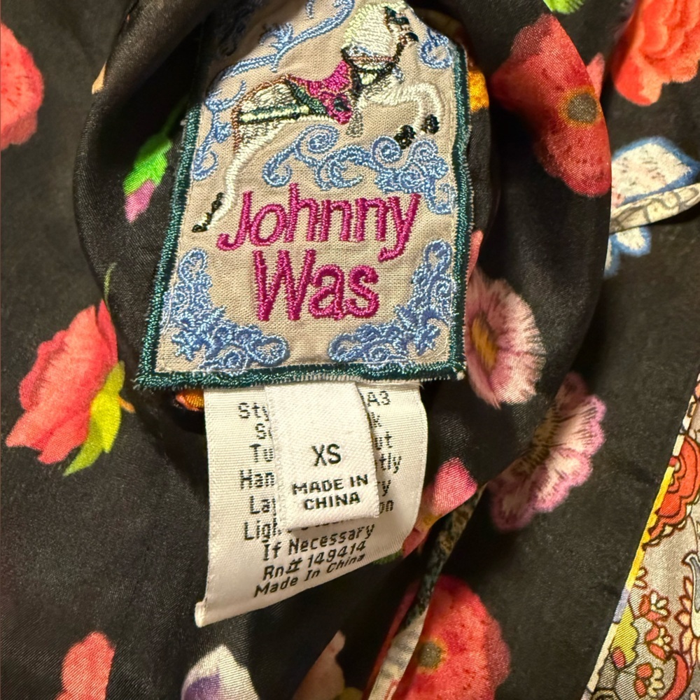 JOHNNY WAS Stano Makenna Reversible Silk Kimono Cardigan Black Floral Patchwork - Picture 9 of 15
